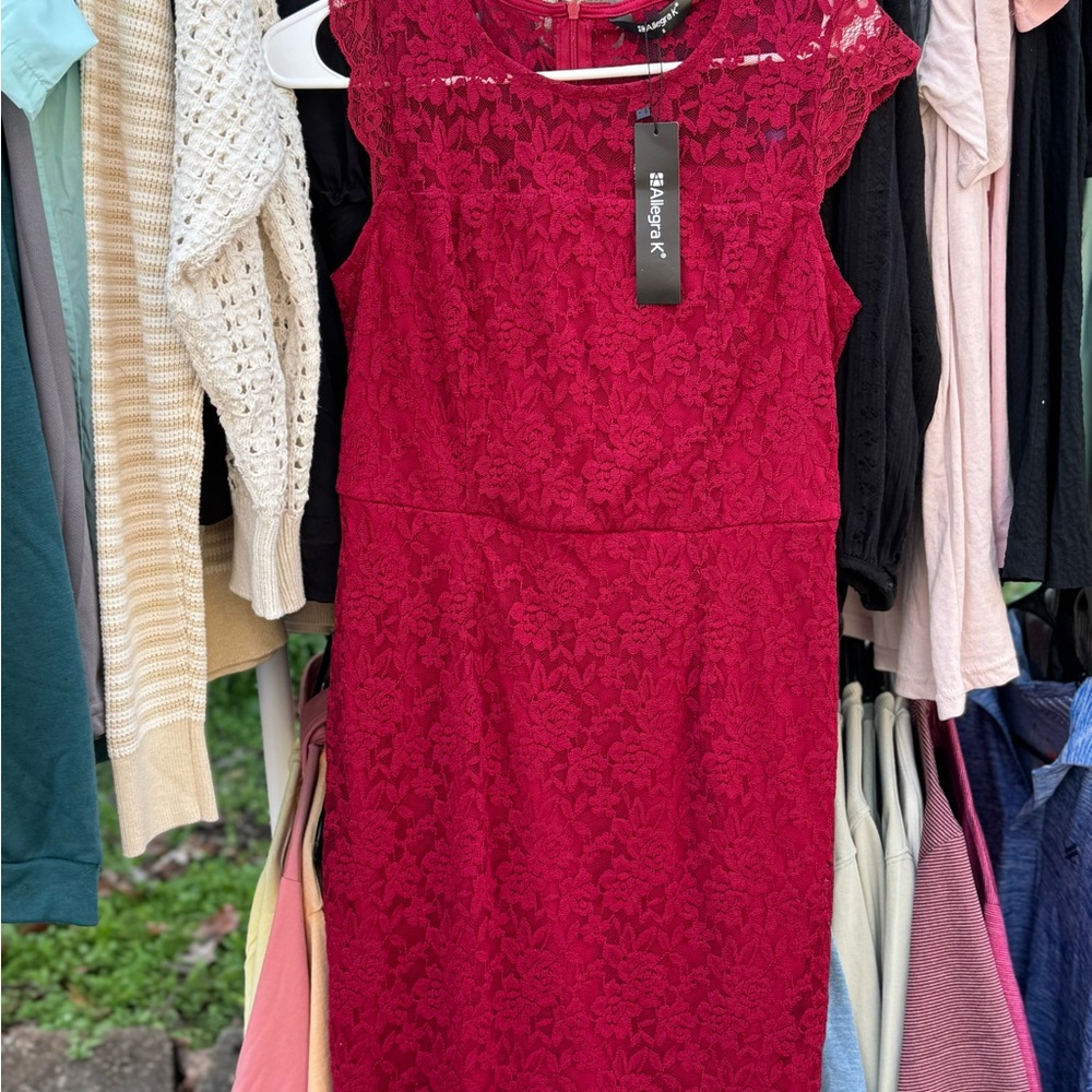 Burgundy Lace Midi Dress